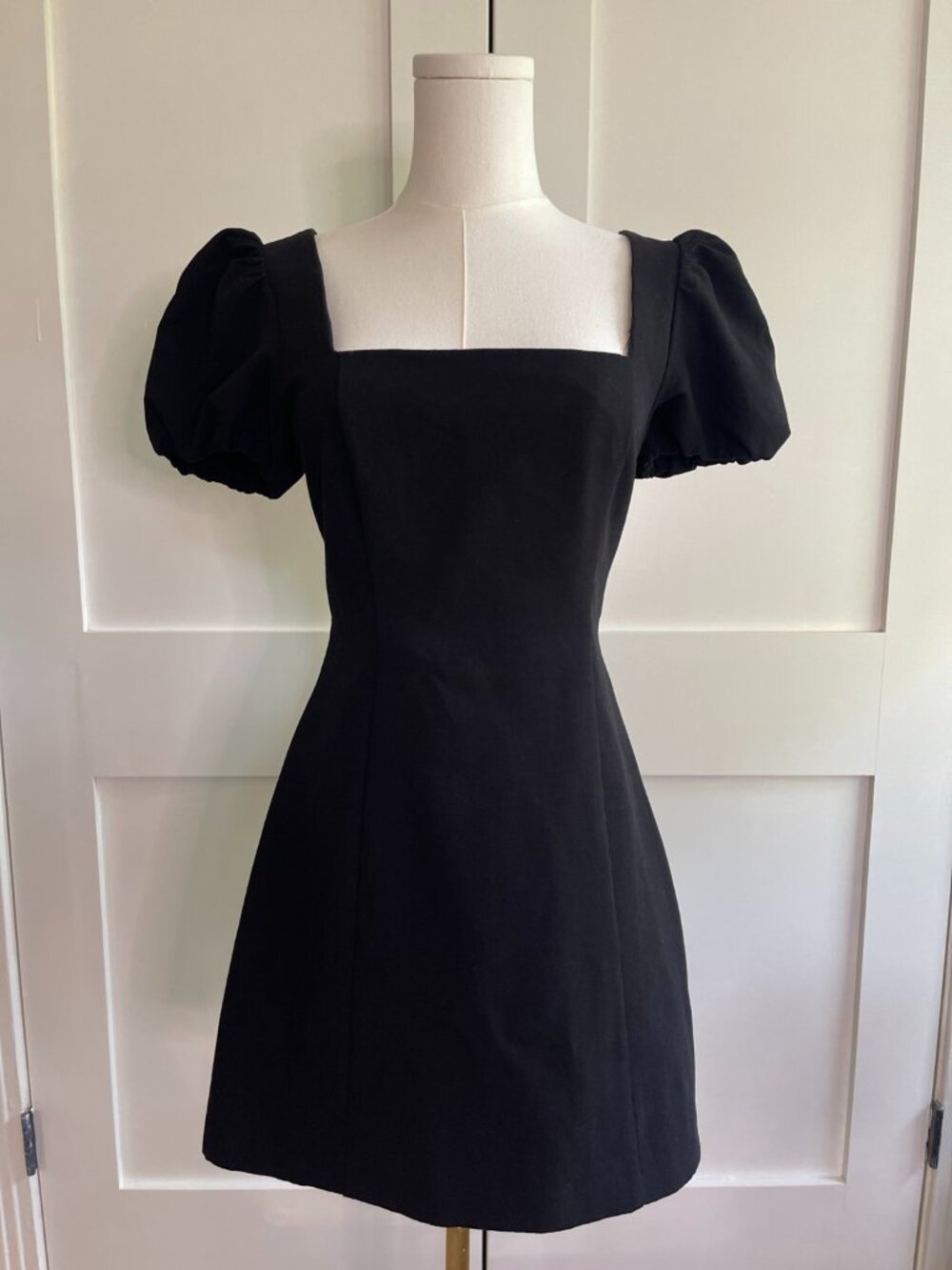 Zara Black Square Neck Puff Sleeve Lace-Up Open Back Mini Dress Size S